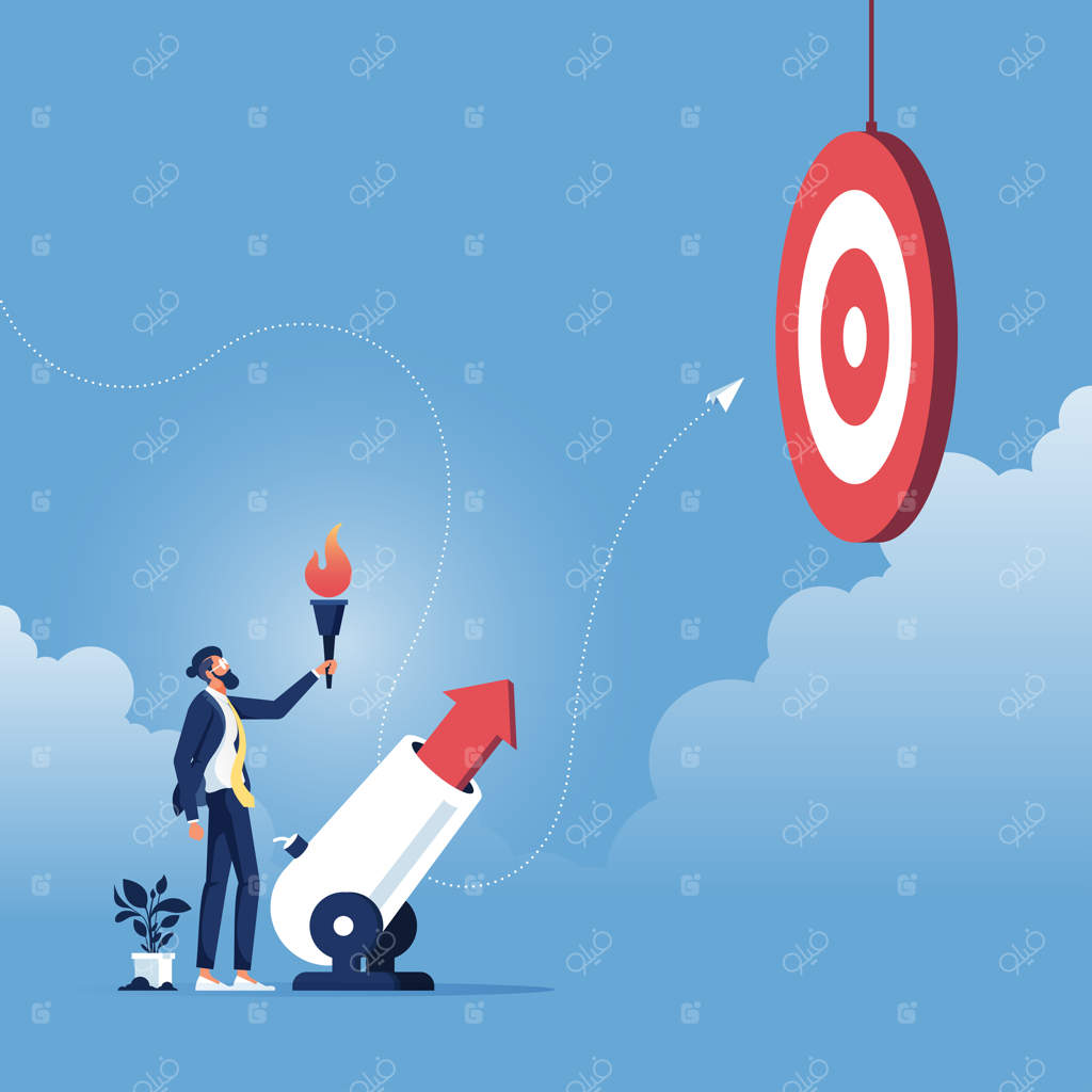 مفهوم دستیابی به هدف - تاجر در حال پرتاب تیری تجاری از توپ