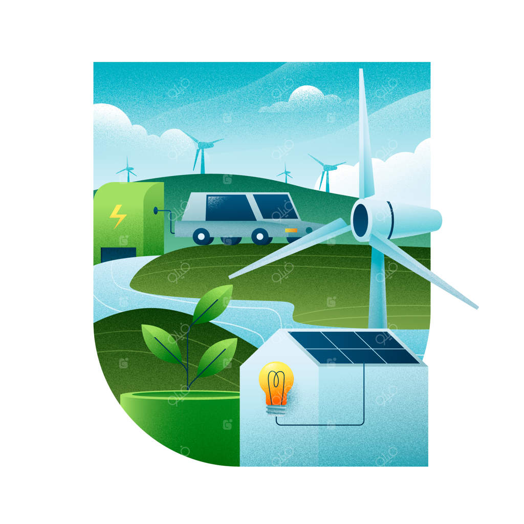 تصویر انرژی تجدیدپذیر: توربین‌های بادی، پنل‌های خورشیدی و زندگی سازگار با محیط زیست