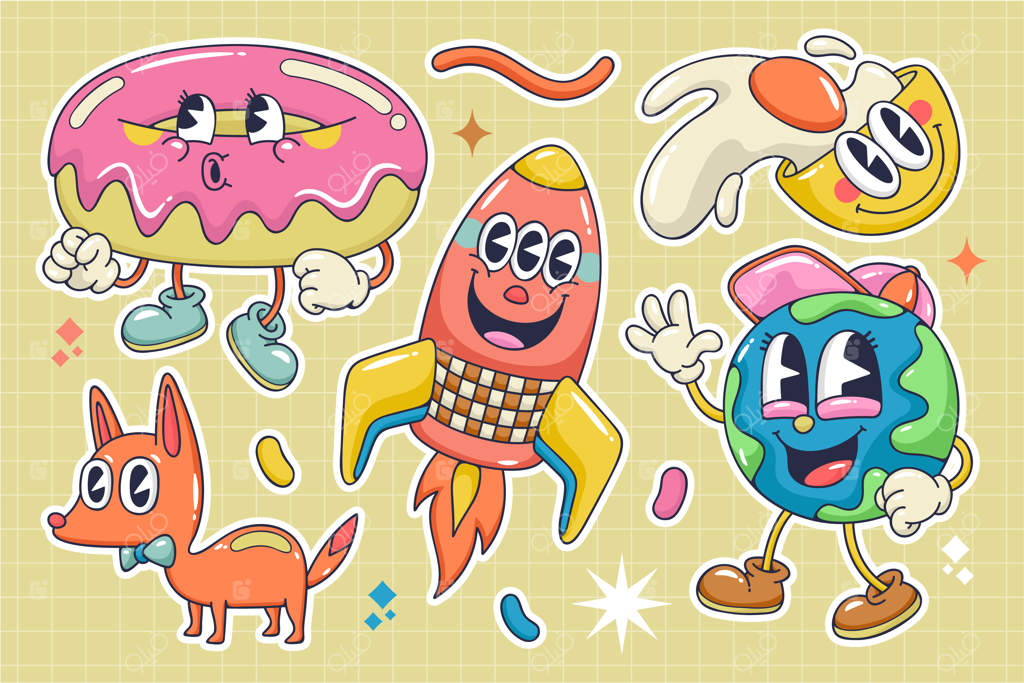 مجموعه عناصر کارتونی ترندی و ساده