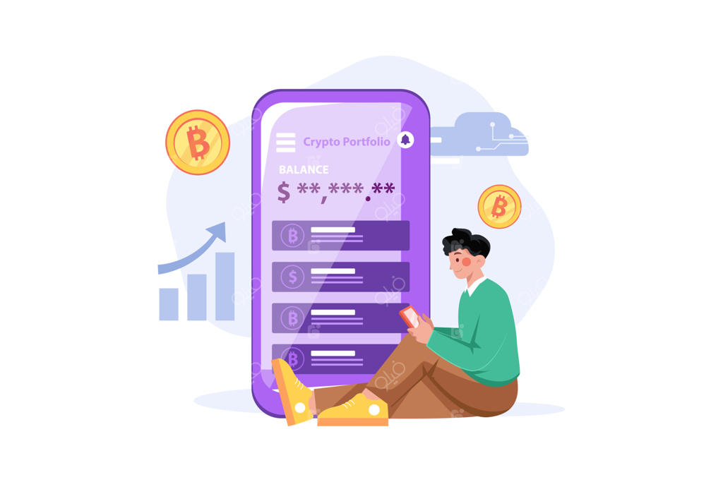 تصویرسازی مفهومی ارز دیجیتال به سبک فلت با پس‌زمینه سفید