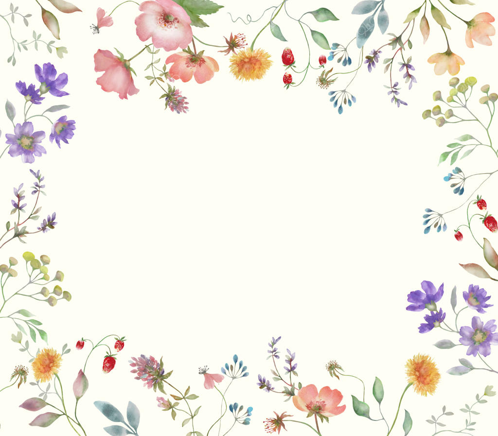 قاب گل‌آب‌رنگی با گل‌های وحشی زیبا، نسترن و تمشک. تصویرسازی گل‌ها به صورت دستی بر روی پس‌زمینه‌ی رنگ‌های ملایم.