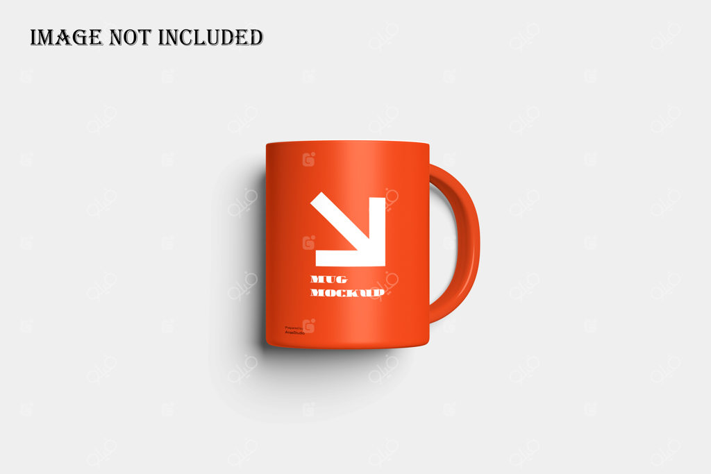 موکاپ واقع‌گرایانه ماگ قهوه نارنجی با فلش رو به پایین