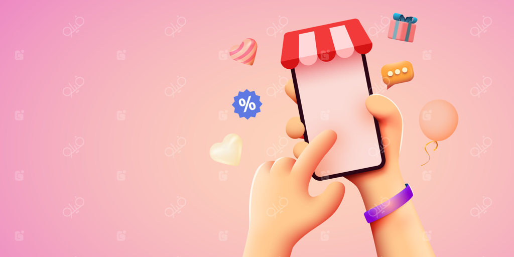 گوشی هوشمند در دست با اپلیکیشن خرید، مفهوم خرید آنلاین