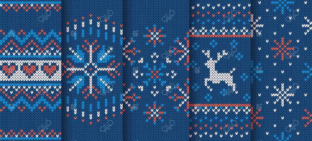 بافتنی و پترن یکپارچه کریسمس. چاپ پلیور بافتنی آبی. مجموعه تزئینات زمستانی جشنواره کریسمس