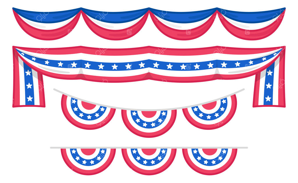 تزیین صحنه با پرده‌های مخمل ابریشمی پرچمی برای جشن استقلال آمریکا