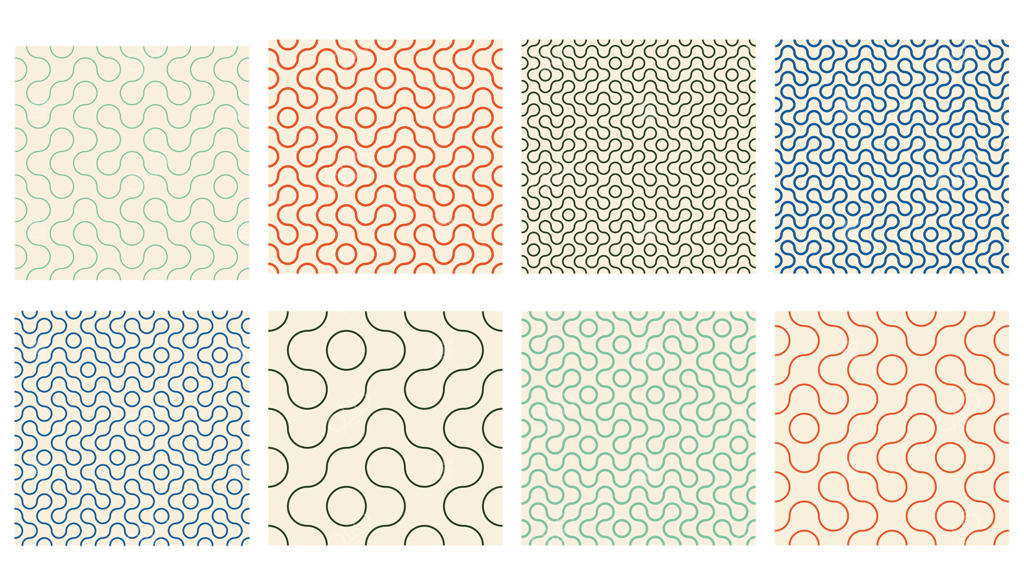 مجموعه طرح‌های بدون درز اشکال گرد با خطوط نازک ترشه. الگوهای موزاییکی هندسی مدرن با خطوط گرد. مجموعه‌ای از زمینه‌های موزاییک با سبک مدرن.