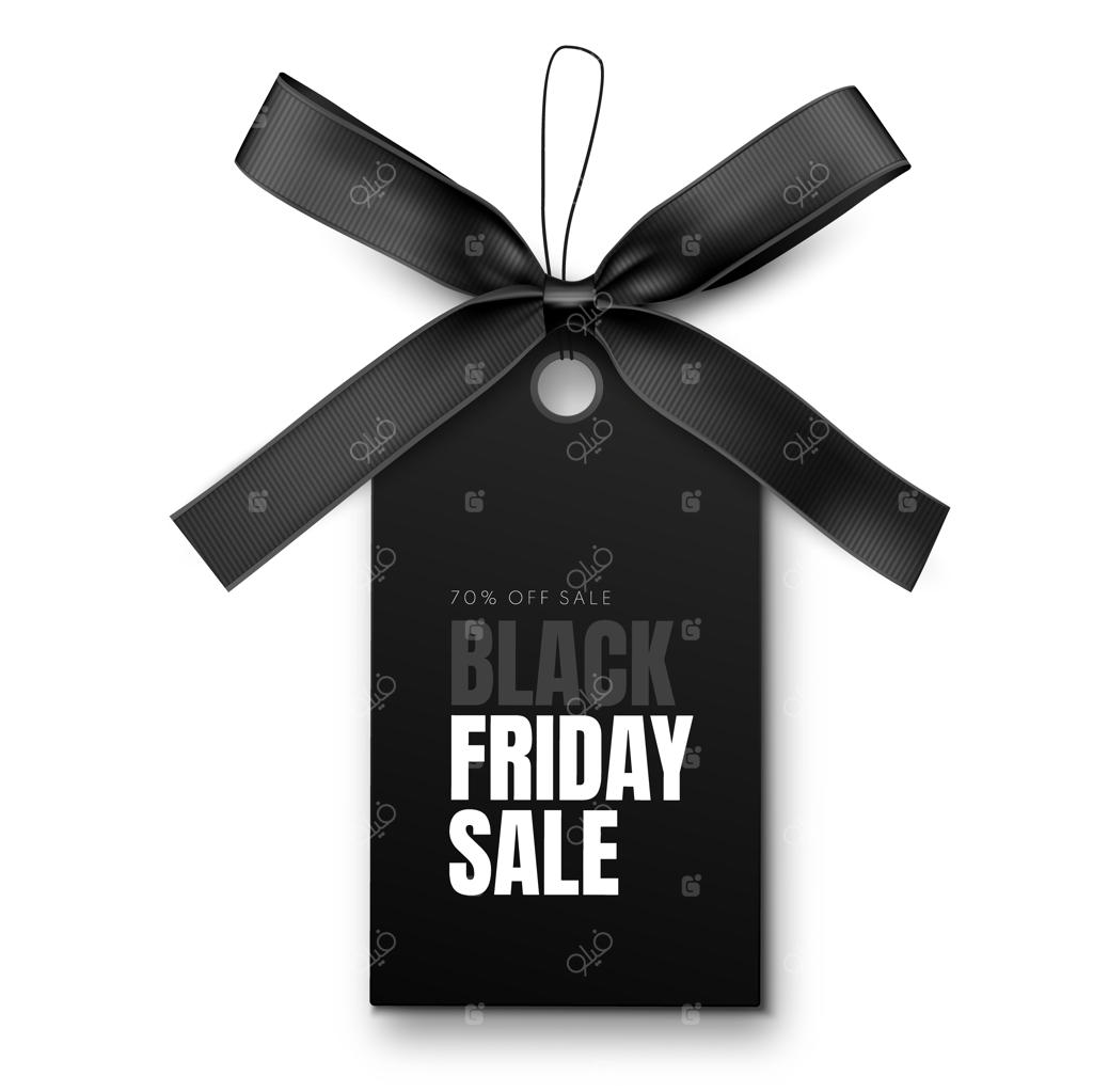 برچسب فروش ویژه جمعه سیاه با پاپیون و روبان مشکی، تصویر برداری بر روی زمینه سفید