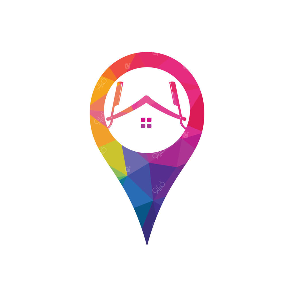 پترن لوگوی آرایشگاه پوینت: طراحی آیکون تیغ و جی‌پی‌اس آرایشگری.