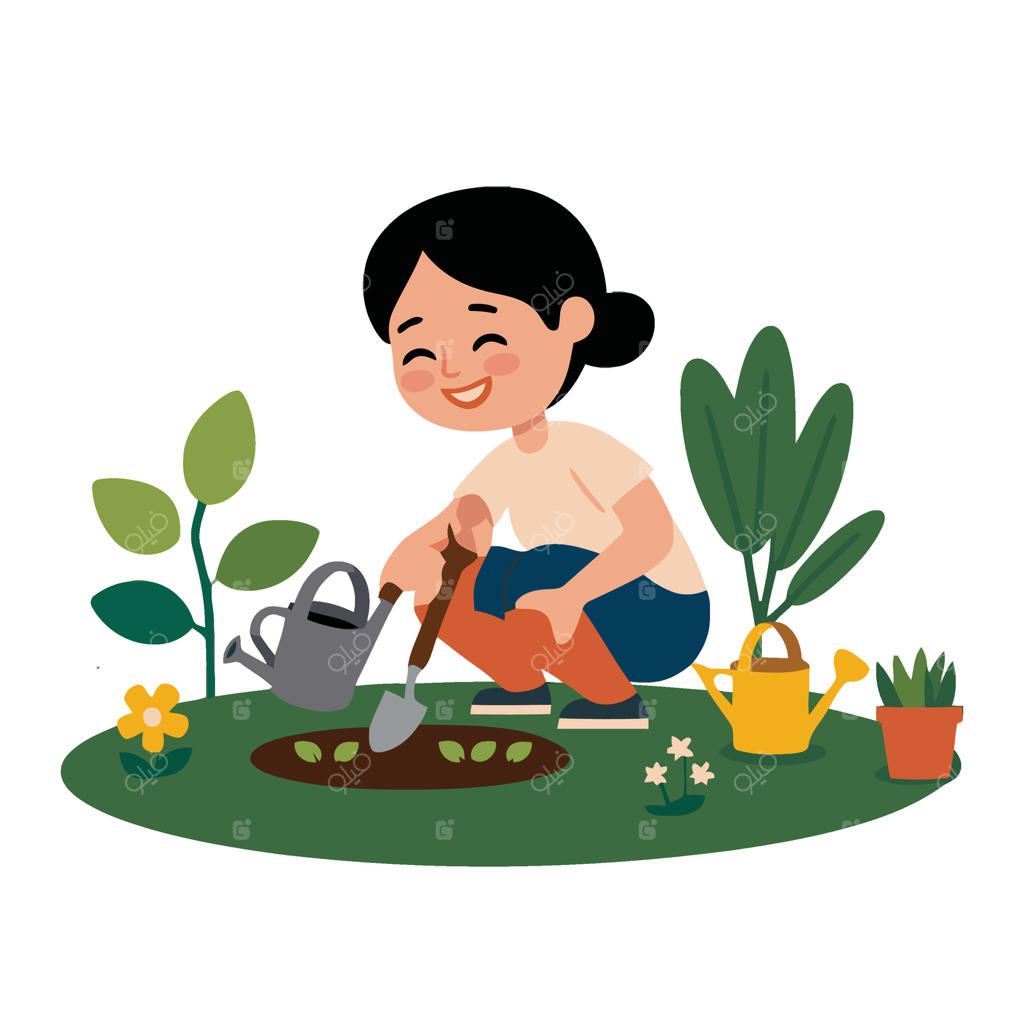 زنی در باغ مشغول باغبانی است