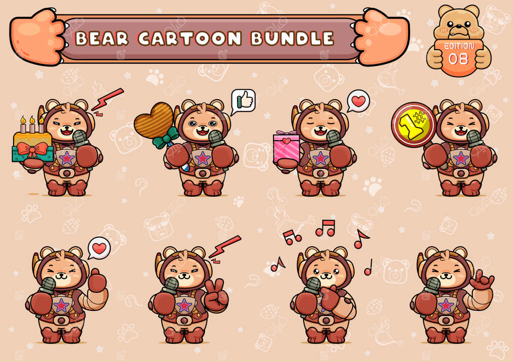 مجموعه‌ای از تصاویر بامزه‌ی خرس فضانورد با میکروفون و سایر وسایل