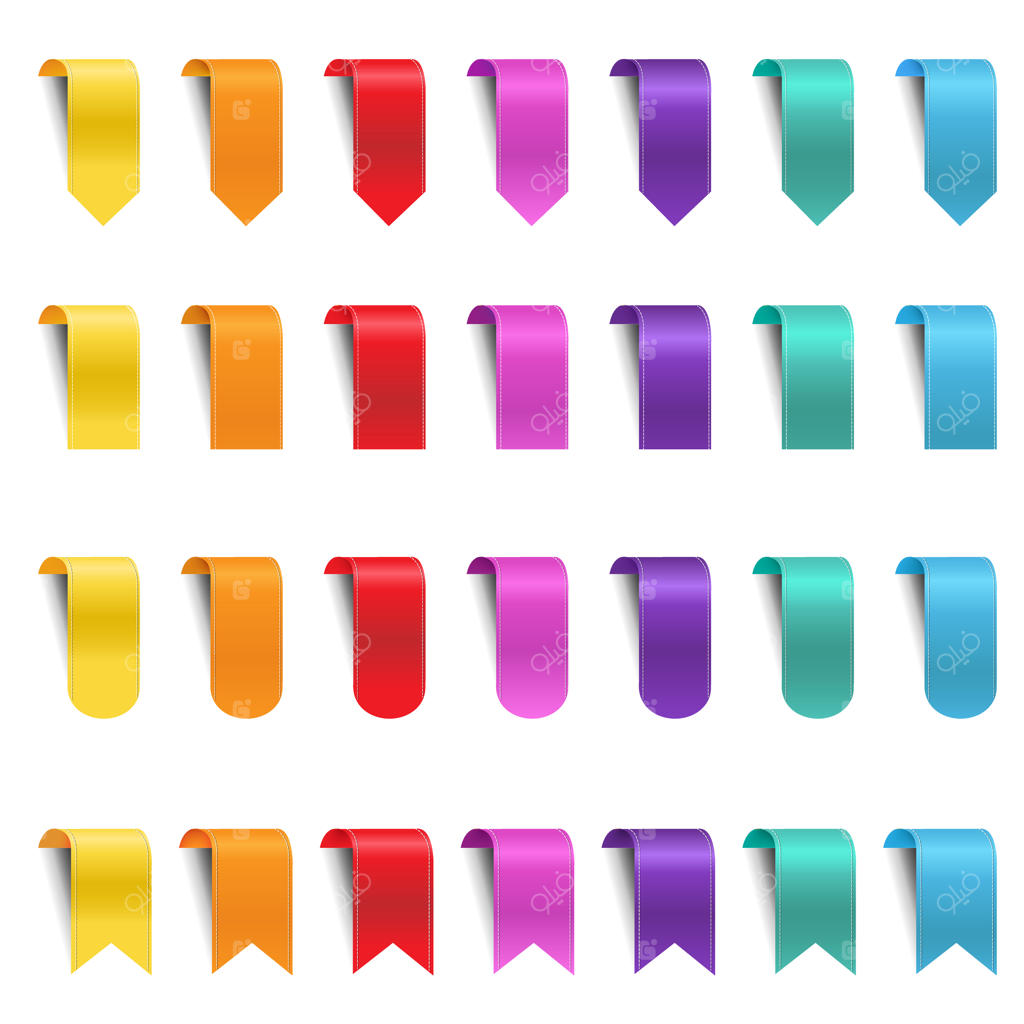 مجموعه روبان‌های رنگارنگ بر روی پس‌زمینه سفید با افکت گرادینت، تصویرسازی