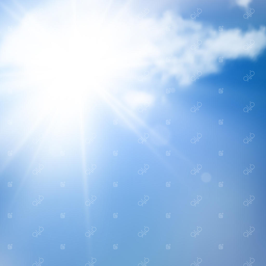 نور خورشید و آسمان آبی با ابرها. پس زمینه تابستانی.