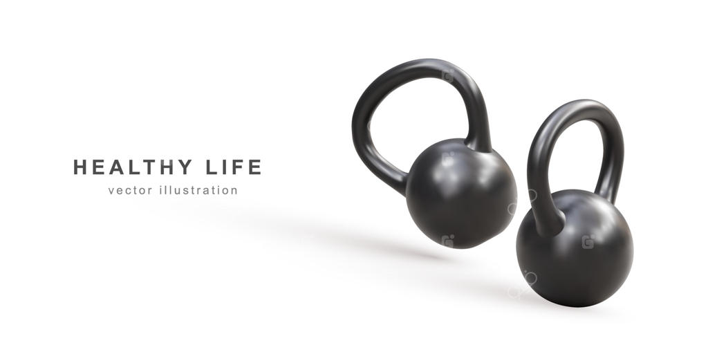 کتل بل سه‌بعدی - مفهوم زندگی سالم. تصویر وکتور.