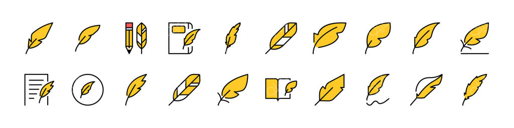 مجموعه آیکون‌های رنگی قلم پر. نمادهای خطی ساده برای طراحی وب و گرافیک، برنامه‌ها، بنرها، شبکه‌های اجتماعی و کارت‌ها