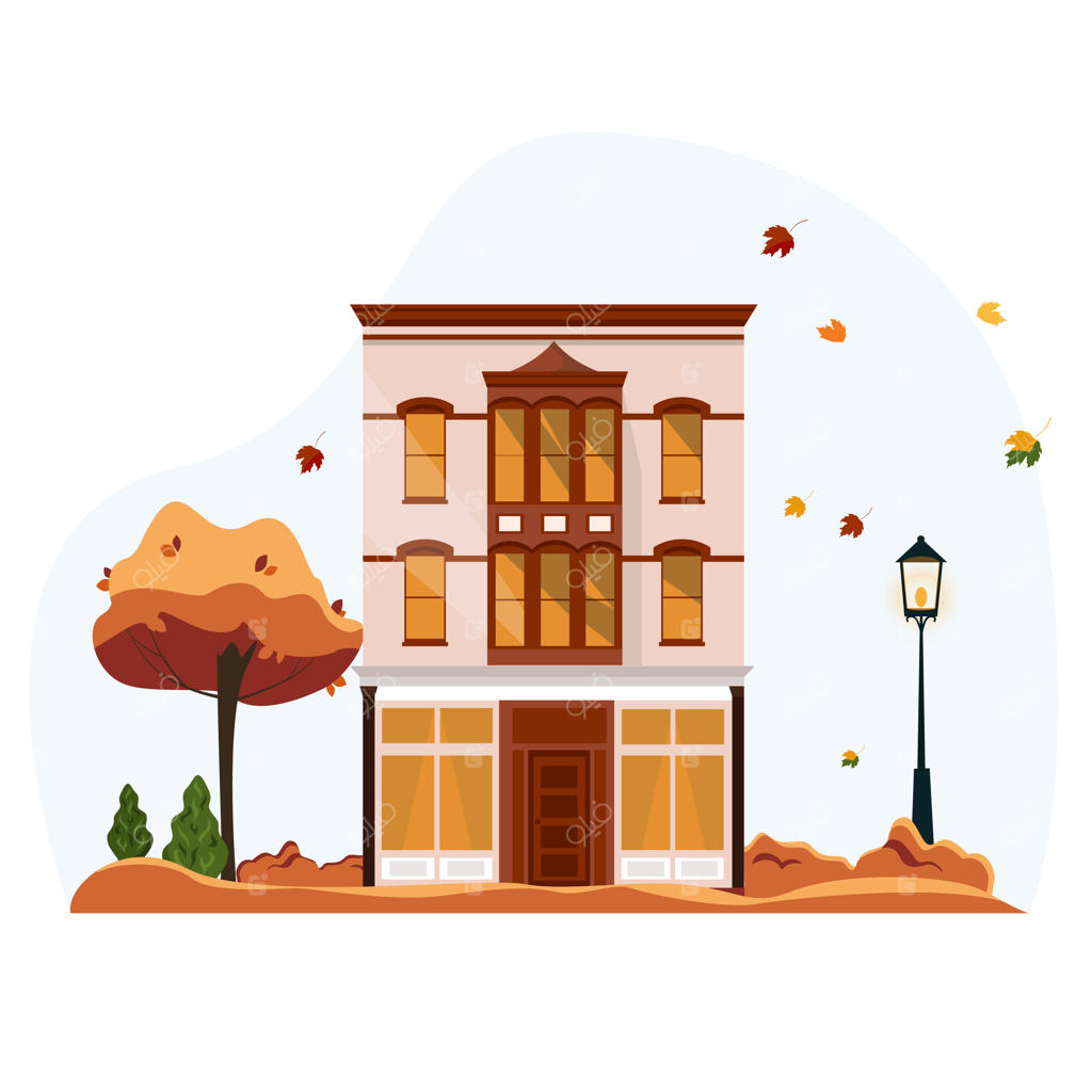 تصویر وکتوری خانه خانوادگی در پاییز برای وب‌سایت‌ها یا مطالب تبلیغاتی: پاییز خوش!