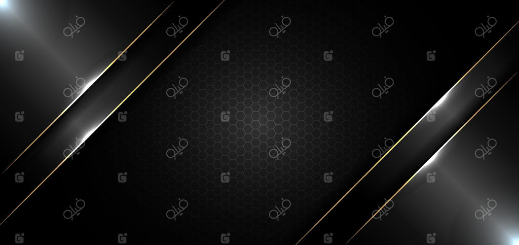 طرح بنر انتزاعی با طراحی براق مشکی و خطوط طلایی با افکت نوری بر روی زمینه و بافت تیره