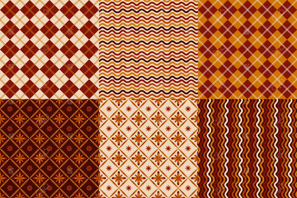 وکتور حرفه‌ای الگوهای هندسی متنوع با پالت رنگی گرم