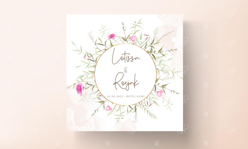 قالب کارت دعوت عروسی با طراحی گل‌های وحشی شیک