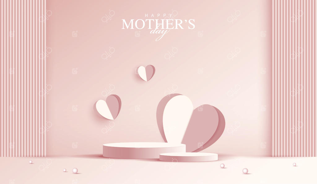 روز مادر برای سکوی نمایش، روز ولنتاین با قلب و گل. پس‌زمینه‌ی صورتی مینیمال. ارائه محصول. مفهوم اتاق استودیو، دیوار مینیمال