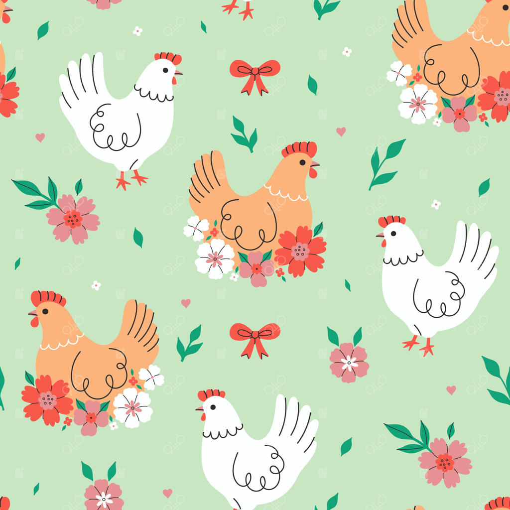 طرح مرغ شاداب با عناصر گل وکتور حرفه‌ای