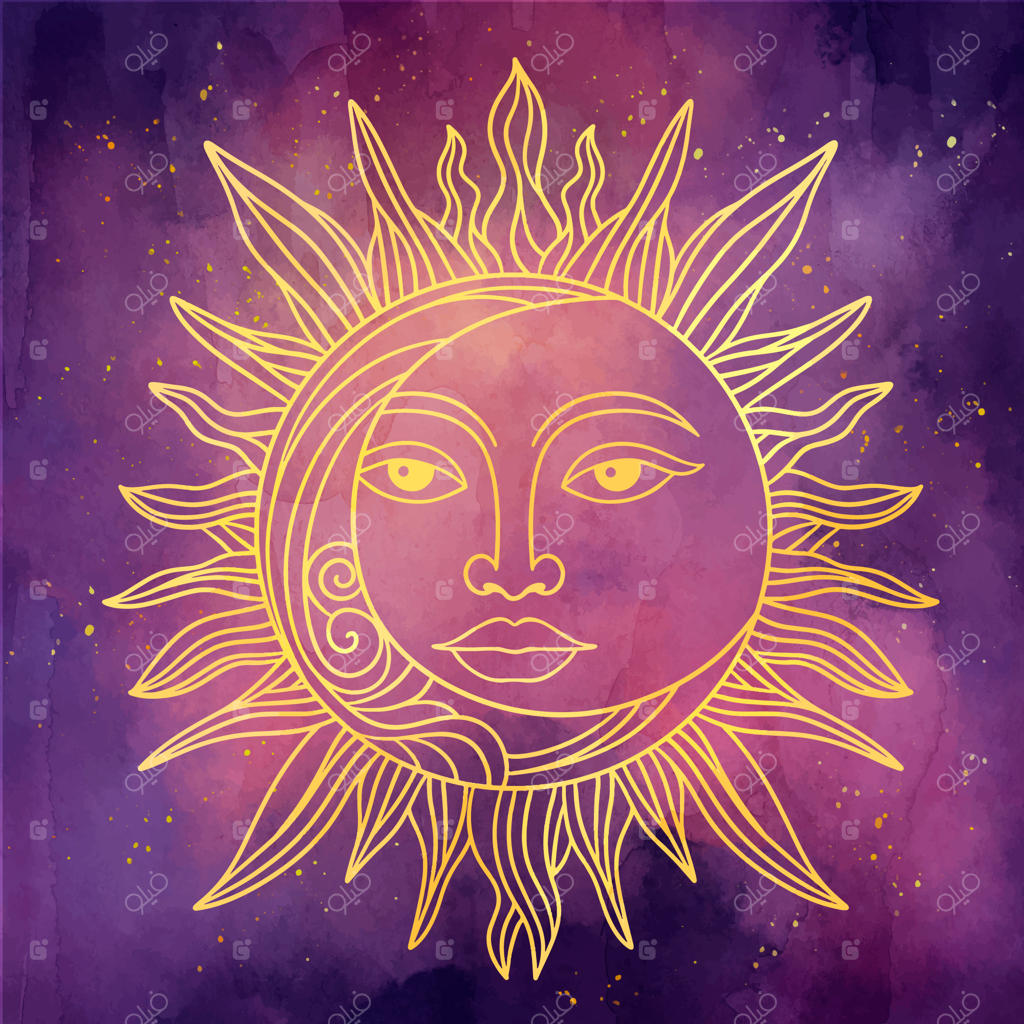 نقاشی آبرنگی خورشید و ماه