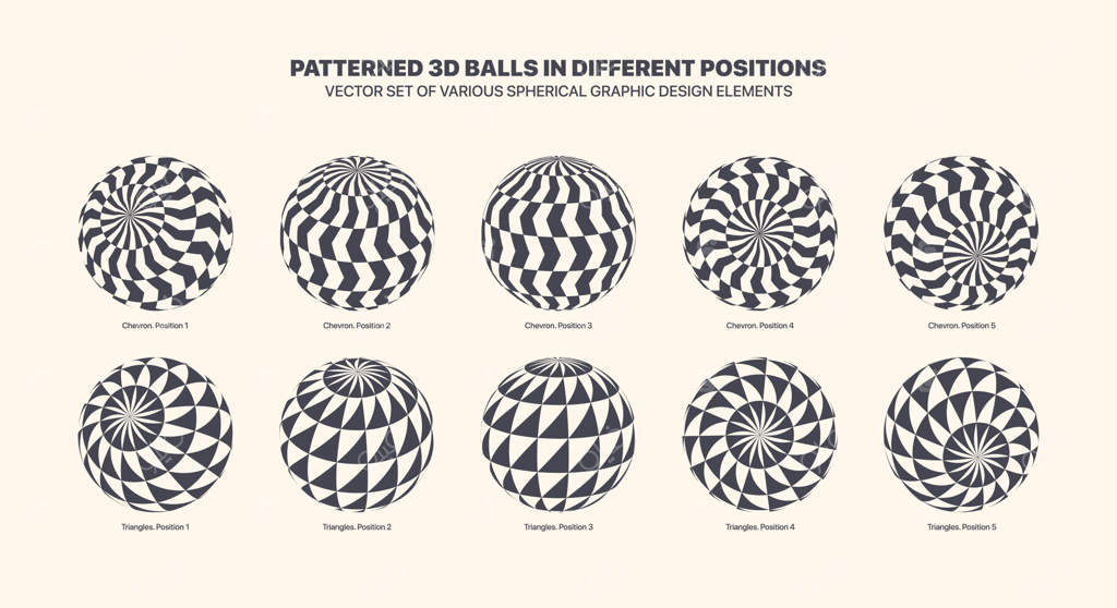 گلوله‌های سه‌بُعدی با طرح‌های متنوع در موقعیت‌های مختلف و پس‌زمینه جداگانه