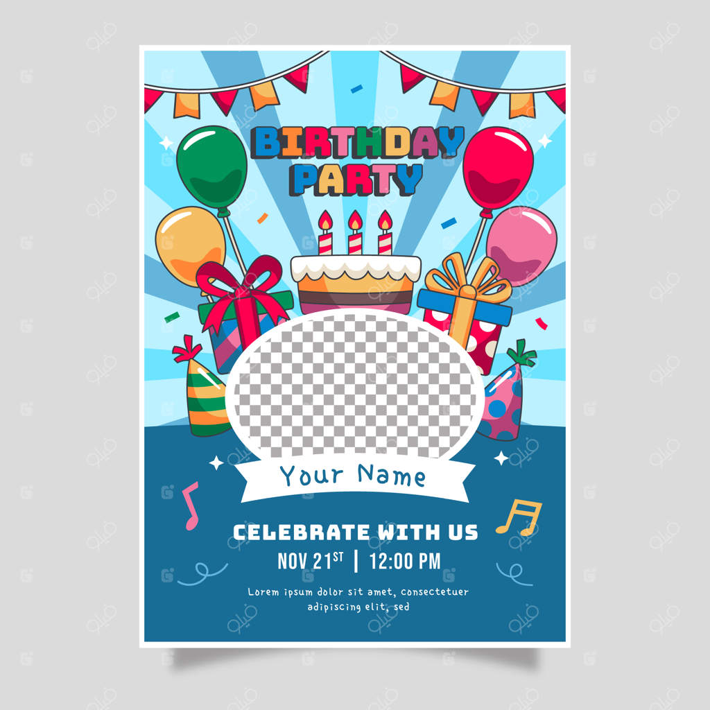 قالب دعوت‌نامه تولد با طراحی دستی