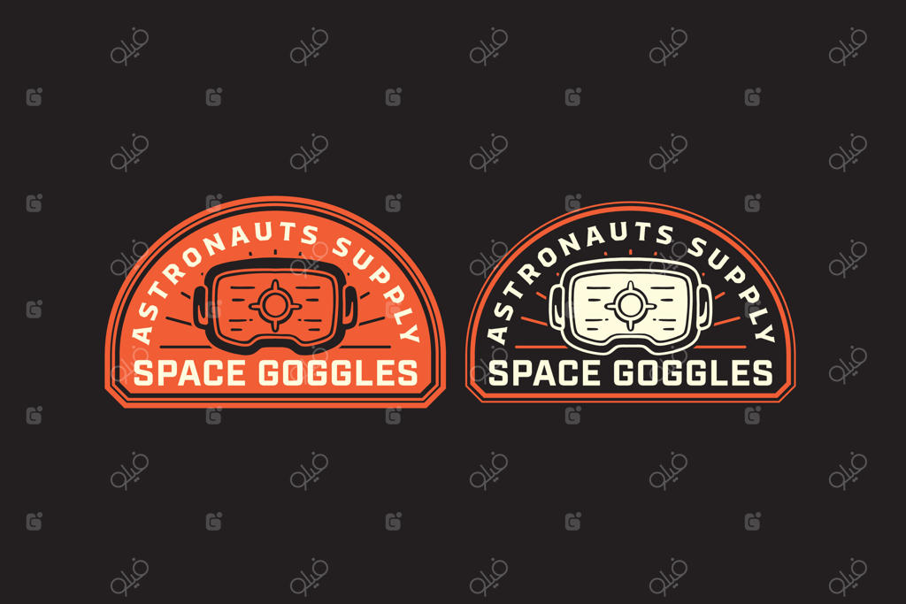 عینک فضایی، طراحی نشان قدیمی وسترن برای فضا و فناوری. مجموعه لوگو و طراحی عینک فضانوردی با طرح‌های کلاسیک.