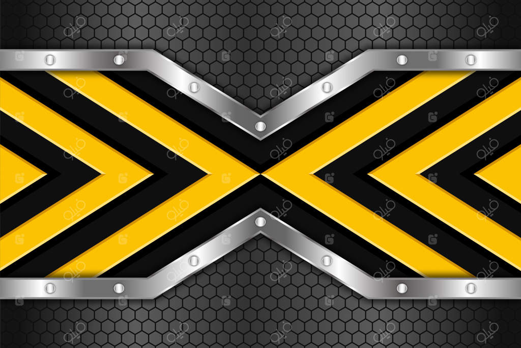 پس‌زمینه با طراحی فلش خط مرکزی با بافت فلزی زرد و مشکی