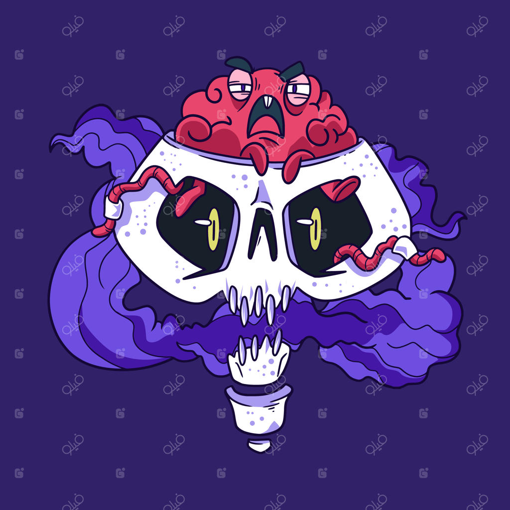 تصویرسازی دیوانه‌وار هالووین با جمجمه و مغز