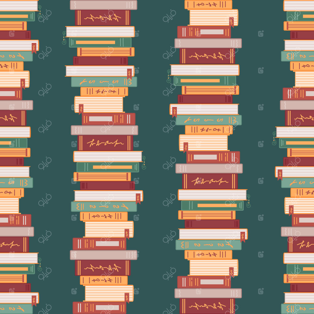 پترن بدون درز (Seamless) با طرح توده‌های کتاب، ایده‌آل برای دوستداران کتاب. عالی برای کاغذ دیواری، چاپ روی پارچه، بسته‌بندی و یا ایجاد پس‌زمینه‌ای چشم‌نواز برای انواع پروژه‌ها.