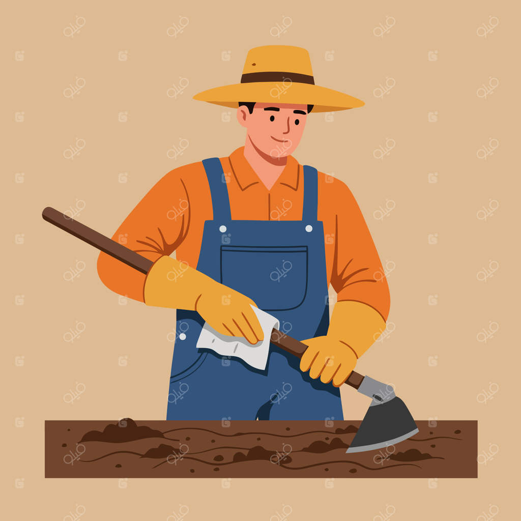 کشاورز در حال تمیز کردن بیل پس از کار در باغچه