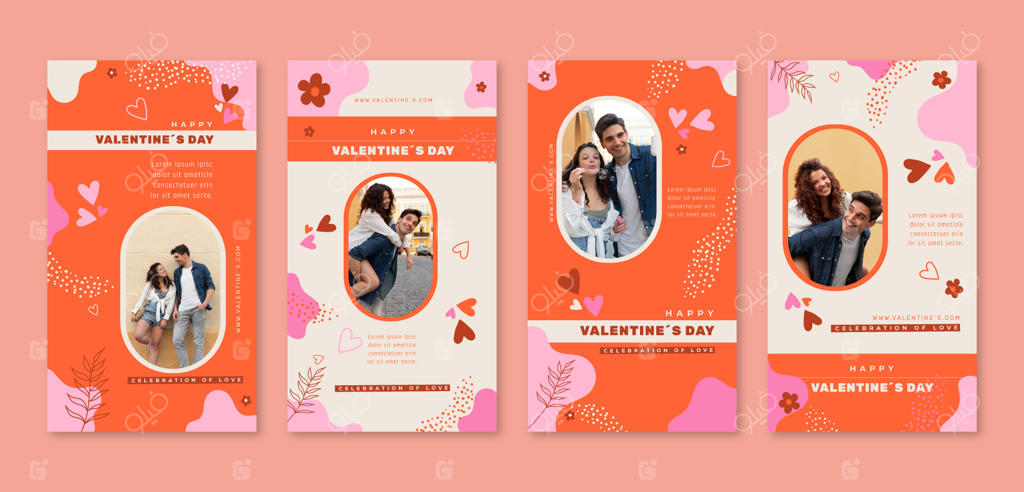 مجموعه استوری‌های اینستاگرام برای روز ولنتاین با طراحی ساده