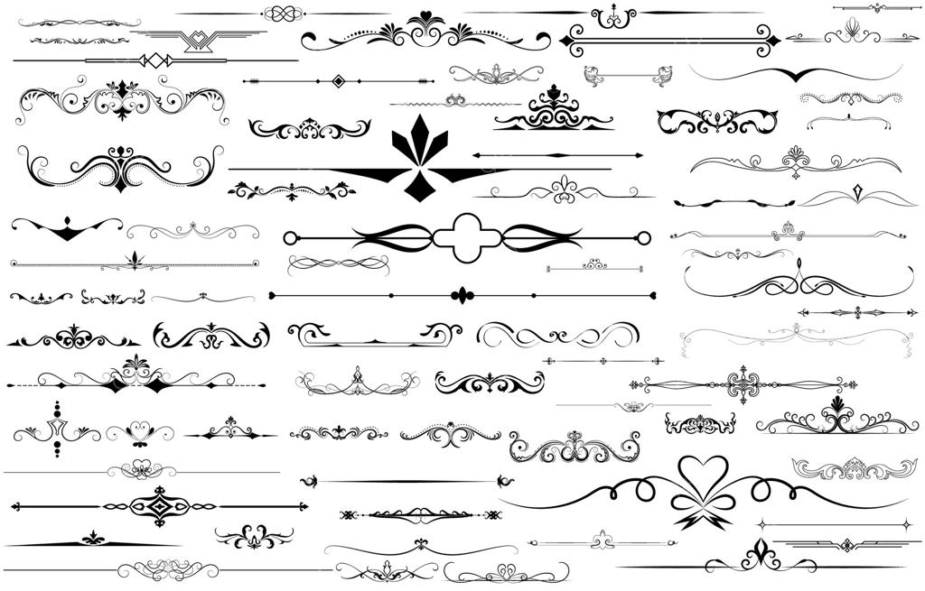 ستونک های قدیمی وینتج: تزئینات کارت، خطوط مشکی، پیچ و تاب‌ها و قاب‌های کلاسیک، نقش و نگارها، برچسب‌ها و ستونک‌های جداکننده به سبک رترو.