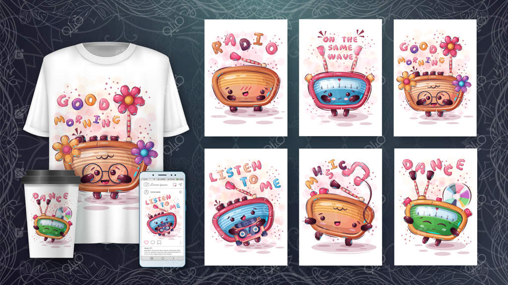 پوستر رادیویی زیبا با شخصیت کارتونی