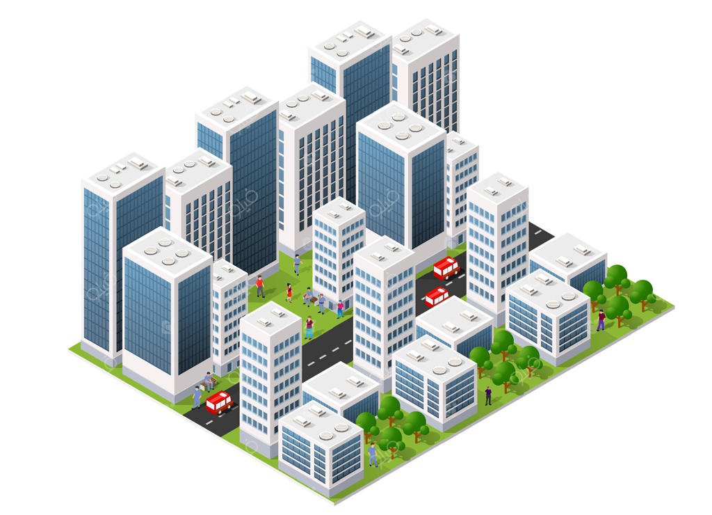 چشم‌انداز متنوع شهری با آسمان‌خراش‌ها و فعالیت - وکتور حرفه‌ای