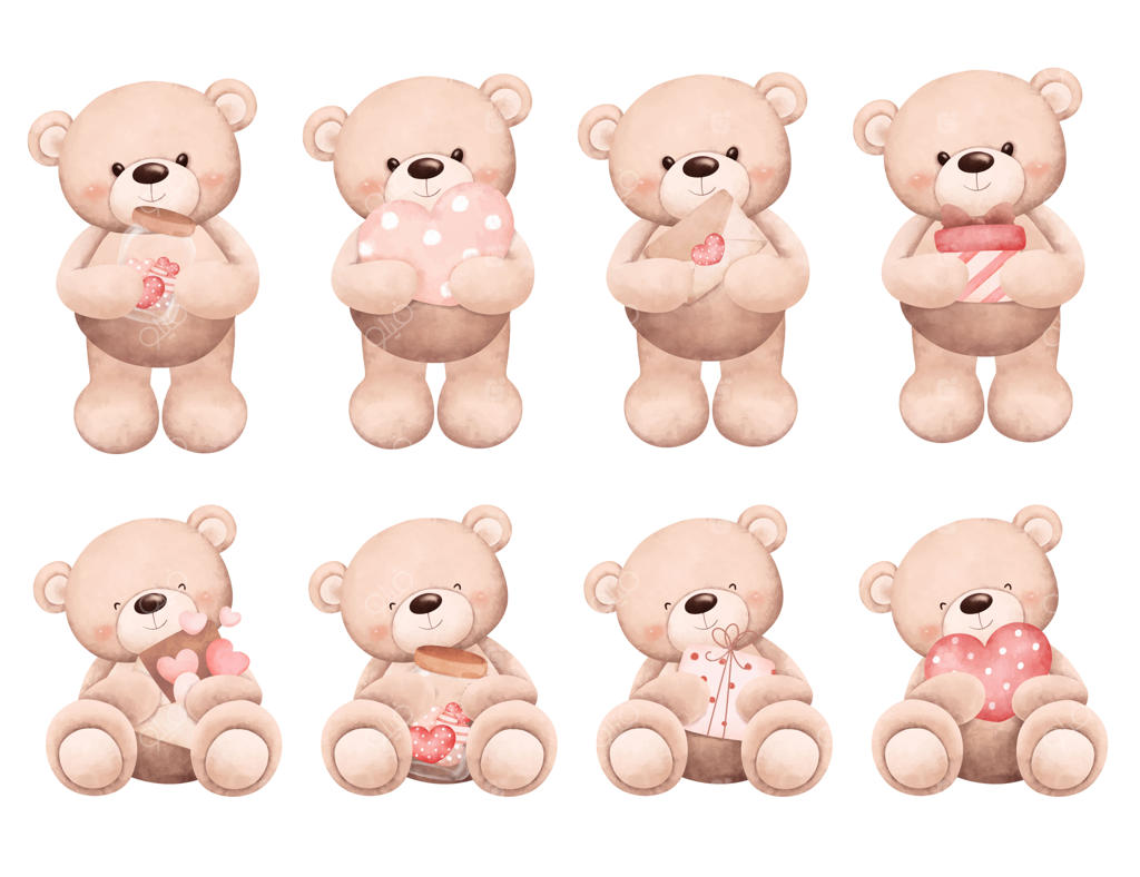 مجموعه‌ای از نقاشی‌های آبرنگی خرس تدی بامزه