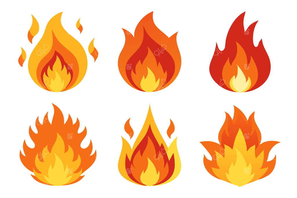 مجموعه تصویرسازی وکتور تخت آتش، ایزوله در پس‌زمینه سفید