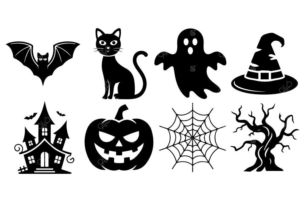 مجموعه وکتور سیلوئت و آیکون‌های سیاه و ترسناک روح هالوین