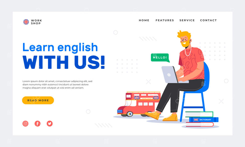 طراحی صفحه فرود مدرسه زبان انگلیسی به سبک مینیمال