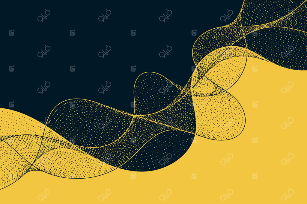 طراحی ذرات پیچیده و خطوط دینامیک با امواج تخت نارنجی در پس‌زمینه سیاه