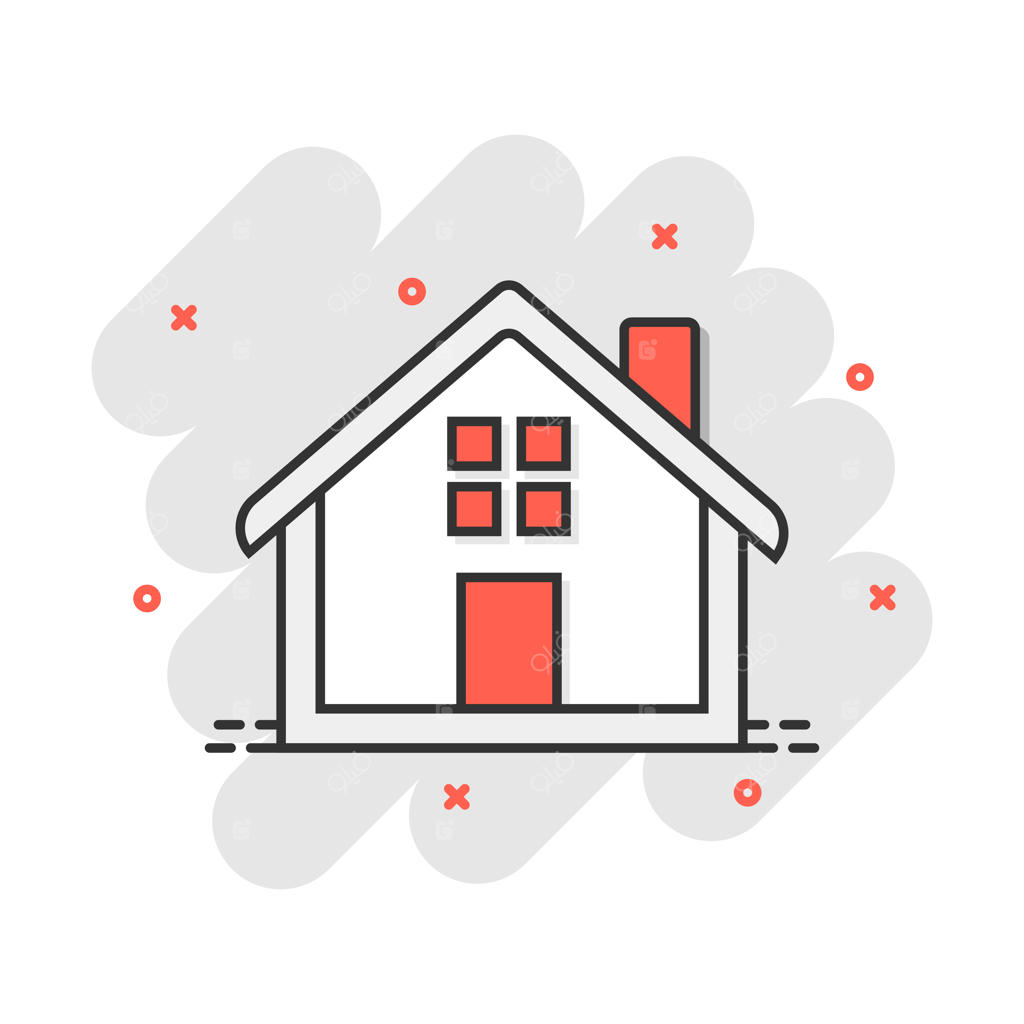 آیکون کارتونی خانه با سبک کمیک، تصویرسازی و پیکتوگرام منزل با مفهوم تجاری