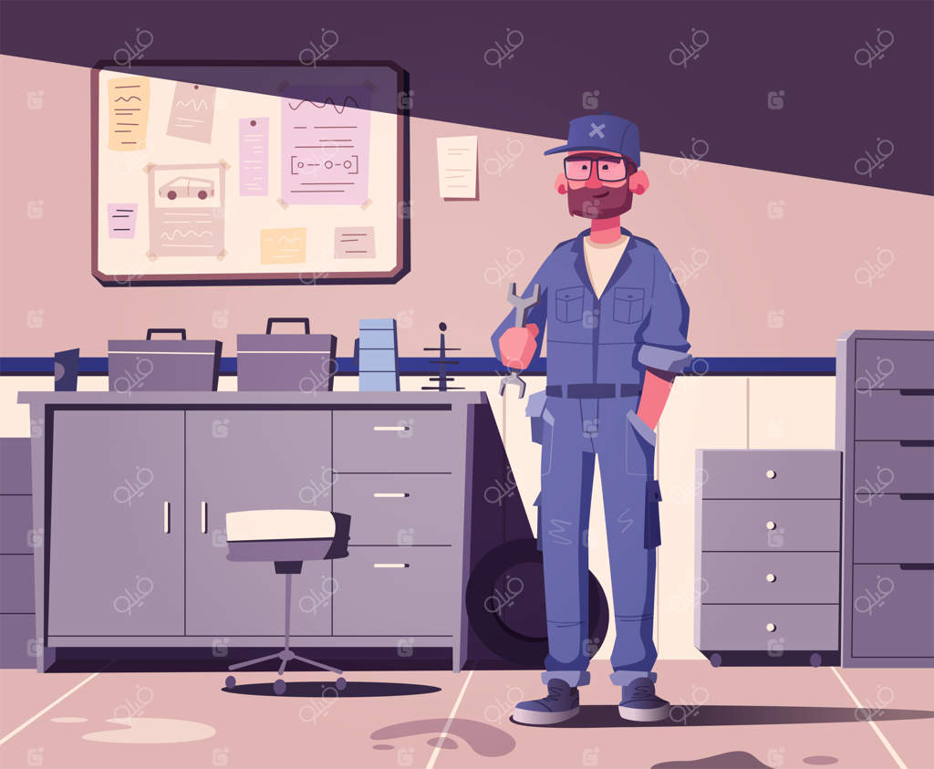 مهندس خوشحال در تعمیرگاه خودرو