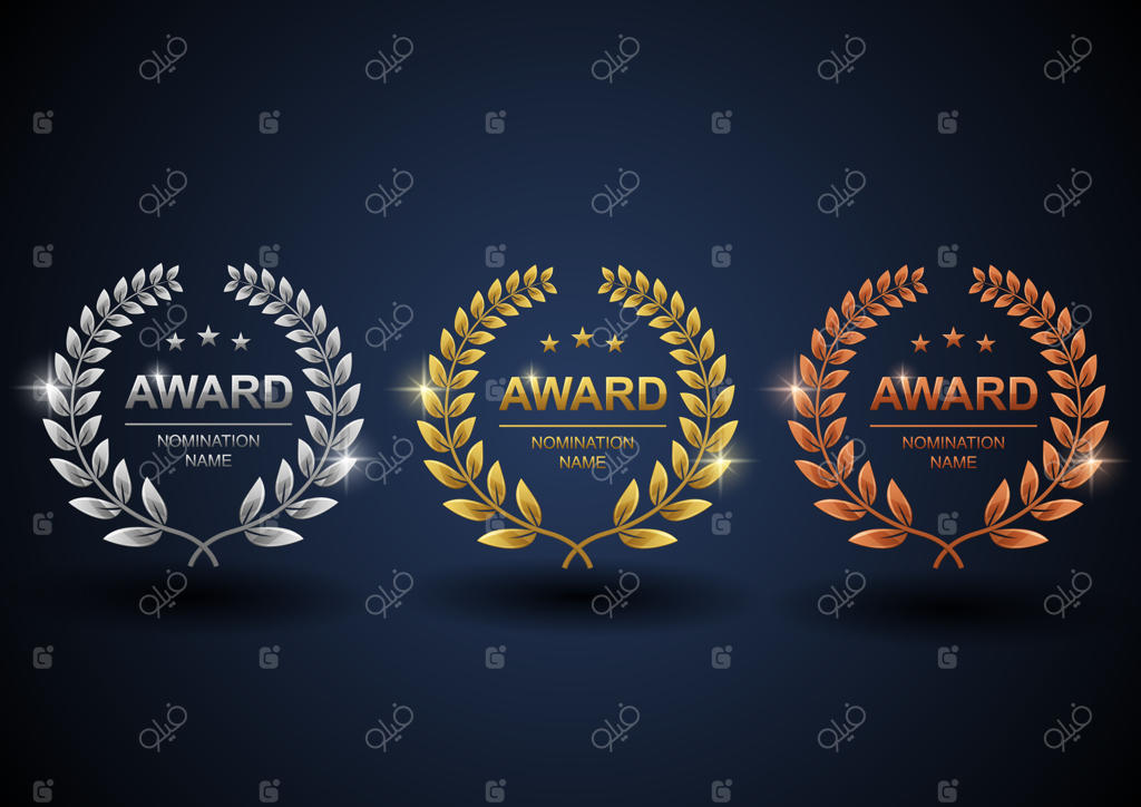 مجموعه‌ای از تاج‌های گل طلایی، نقره‌ای و برنزی