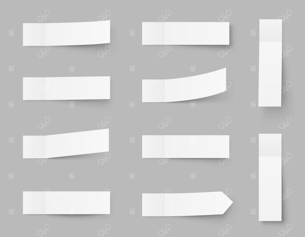 یادداشت‌های چسبنده واقع‌گرایانه، برچسب‌های پست با سایه‌ها بر روی کاغذ خاکستری، نوار چسب با سایه. نوار چسب کاغذی، مستطیل‌های خالی اداری.