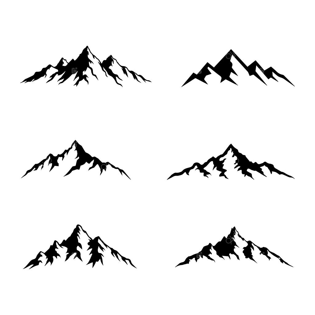 طراحی سیاه و سفید کوه با تصاویر متعددی از کوه‌ها