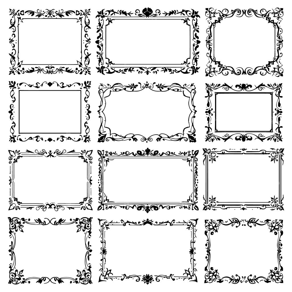 مجموعه وکتور قاب‌های تزیینی وینتج و حاشیه‌های هندسی طرح دستی