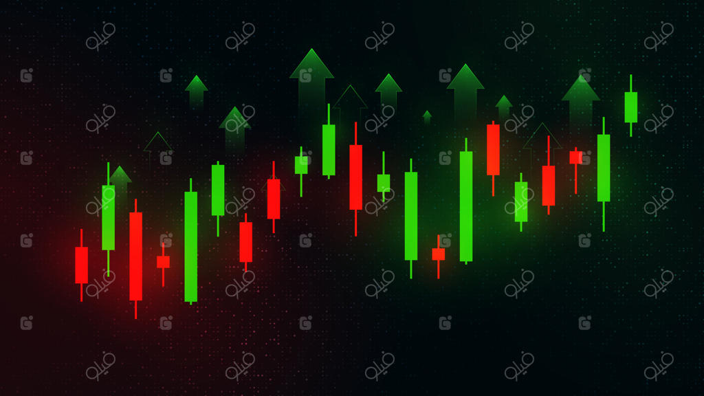 تصویر رشد بازار با نمودار در حال افزایش. نمودار صعودی و فلش بر روی زمینه سبز.