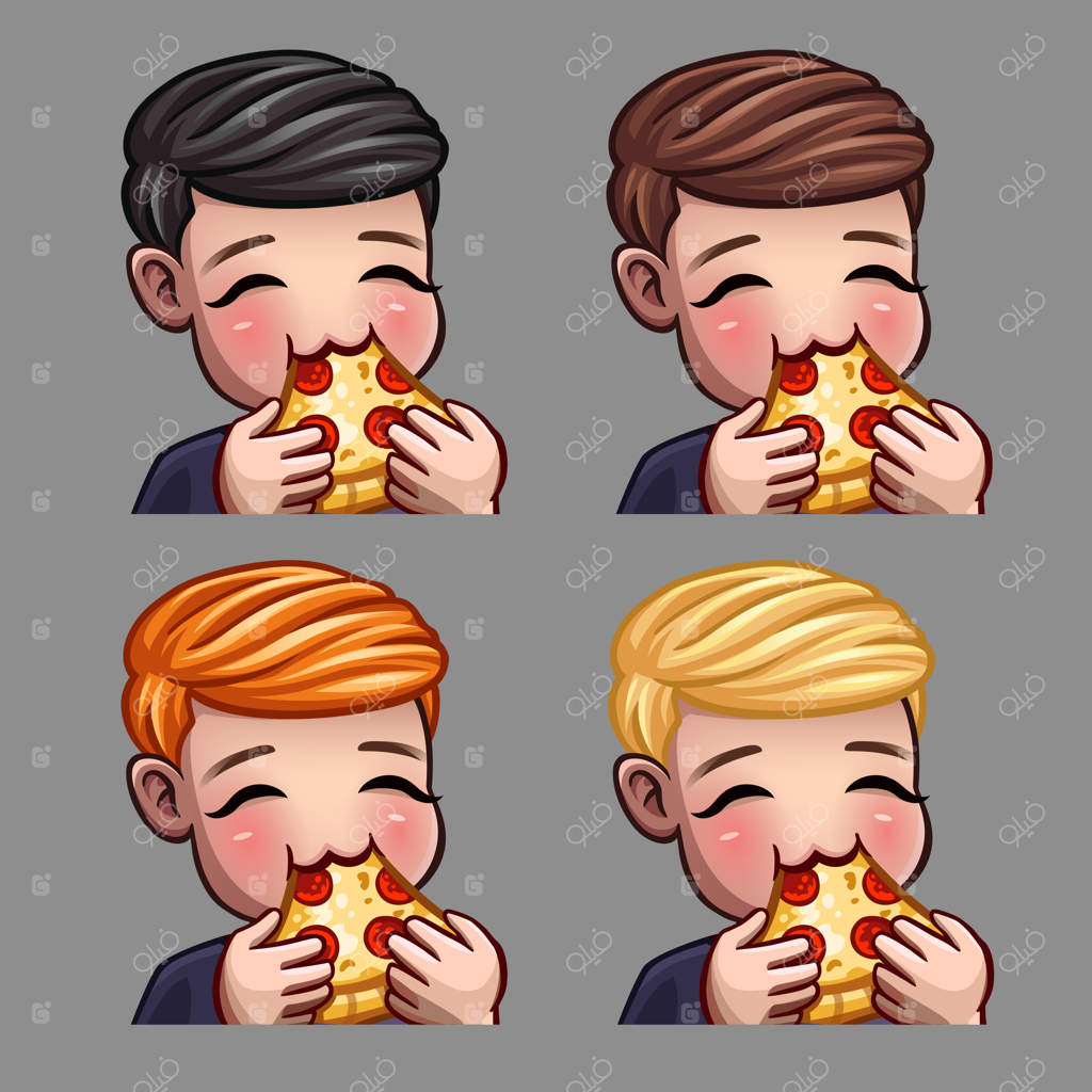 آیکون های احساسی مرد خوشحال که پیتزا می‌خورد برای شبکه‌های اجتماعی و استیکرها