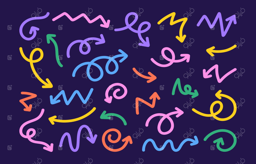 مجموعه آیکون و المان‌های فلش با طراحی دستی